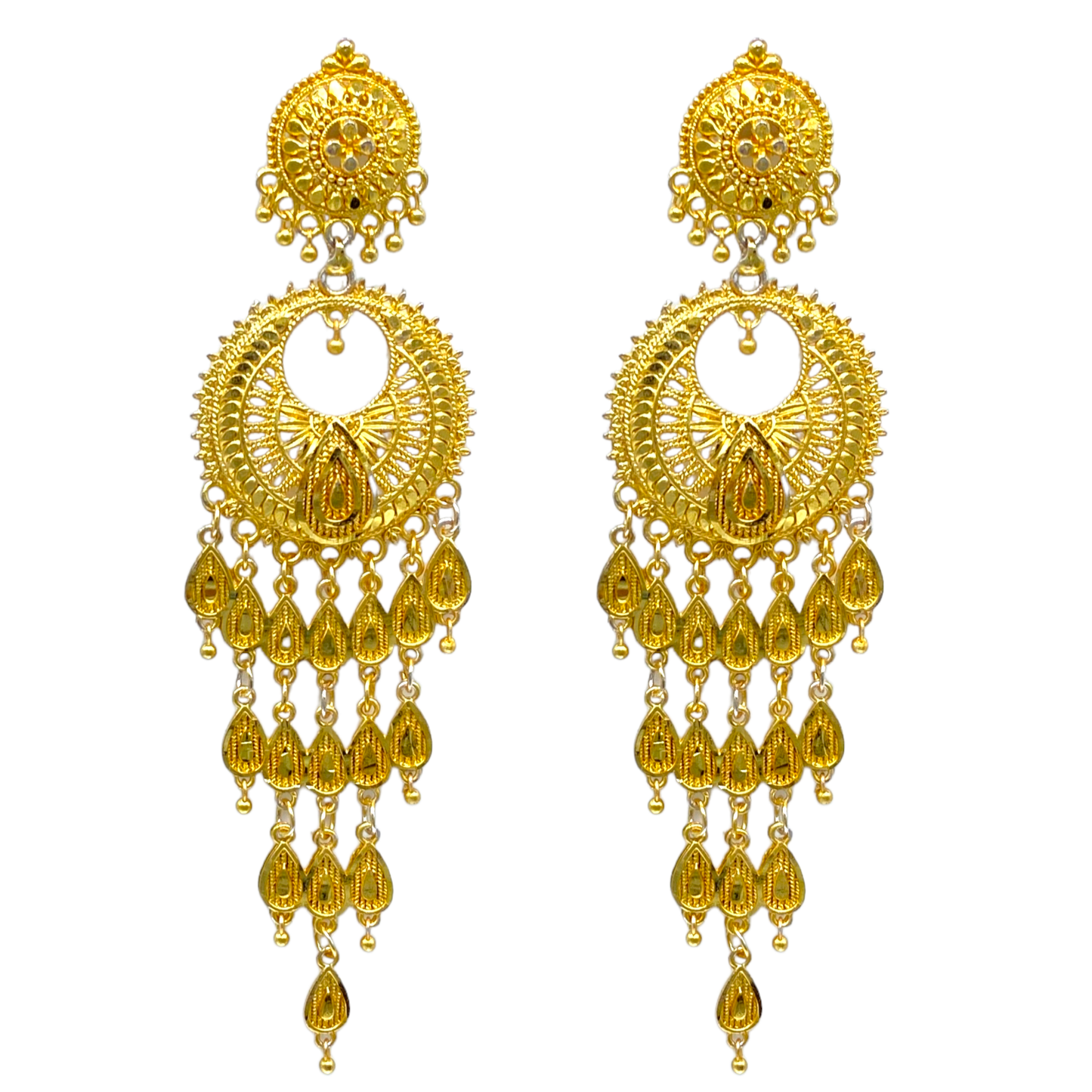 Chandbali With hanging  teardrop shape tassel Gold Earrings