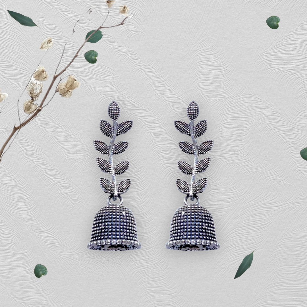 Leaf Head Small Oxidised Zumkhi Earrings