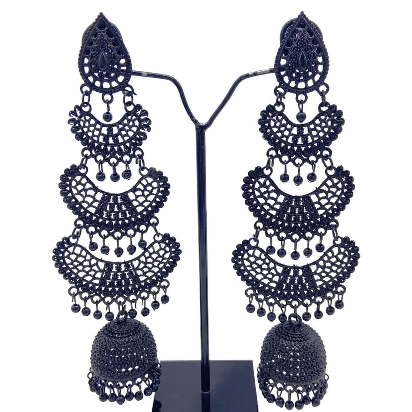 Stylish Triple Layered Oxidised Black Earrings