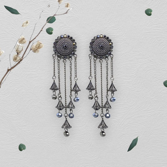 Oxidised Earrings with Five Hanging Tassel