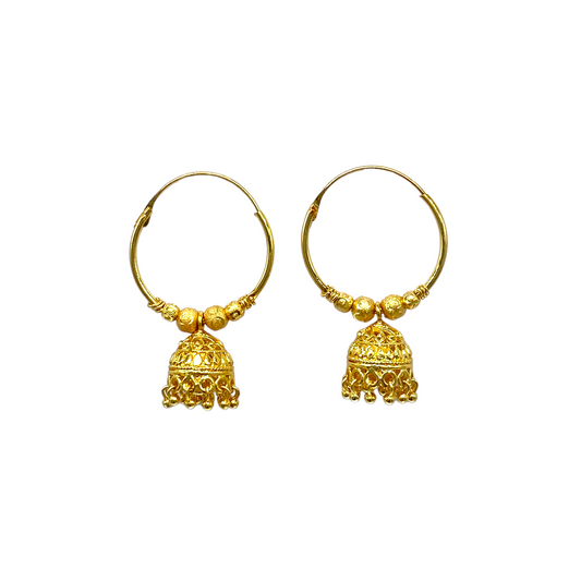 Gold Small Hoops with Gold Beaded Zumkhi