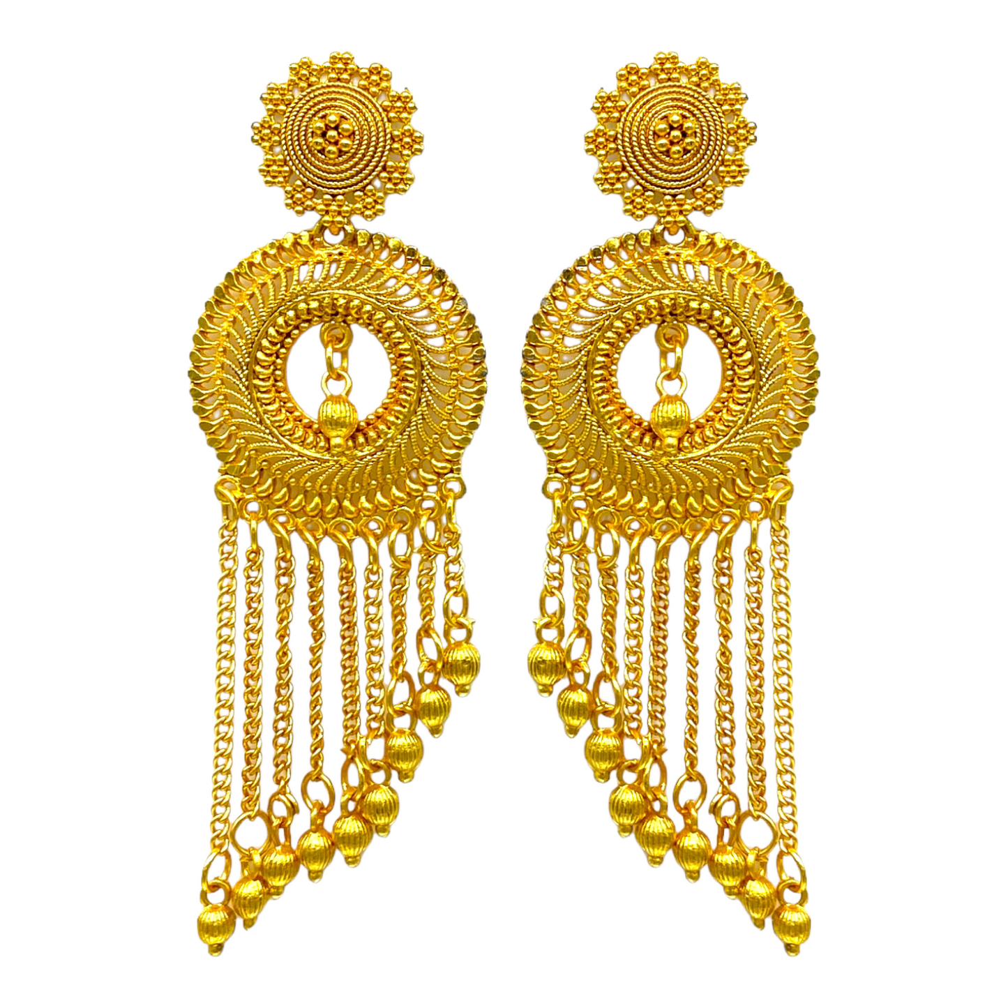 Gold Chandbali with Step Layered Earrings