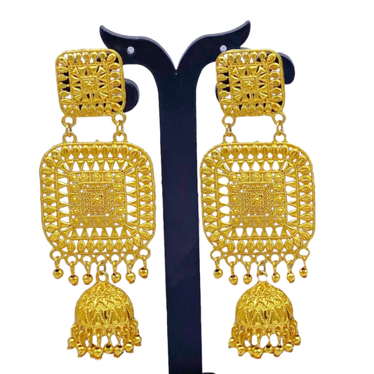 Square shape Long Gold Earring