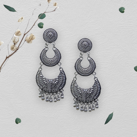 Chandbali Oxidised Earrings with Dual step Design