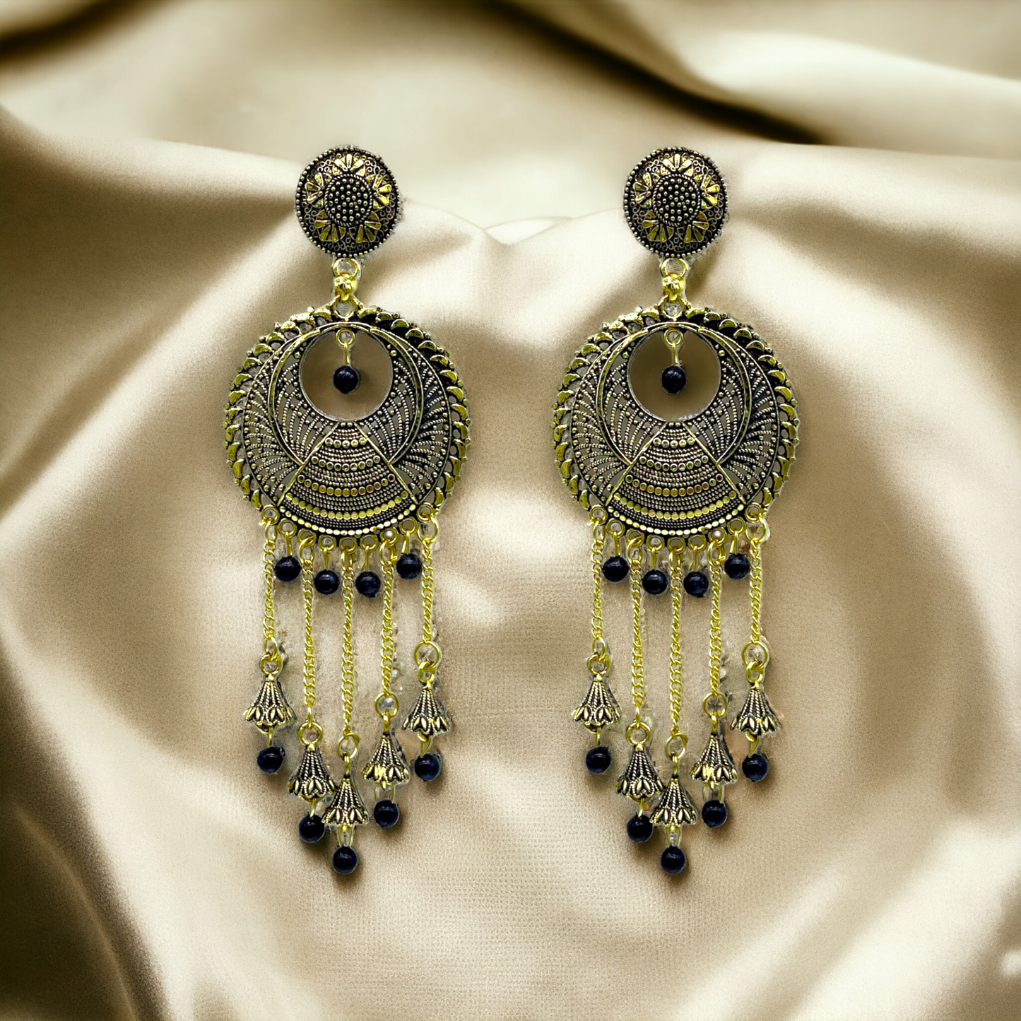 Chandbali earring with Hanging chain and Zumkhi