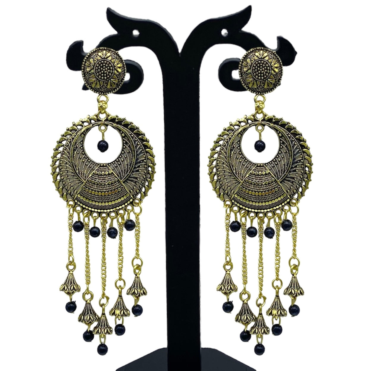 Chandbali earring with Hanging chain and Zumkhi