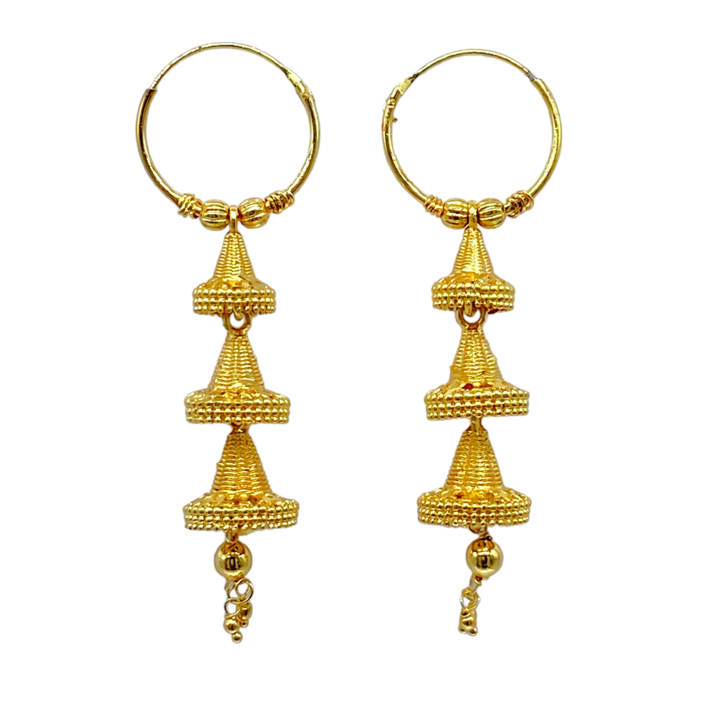 Gold Hoops with Triple Zumkha Earring