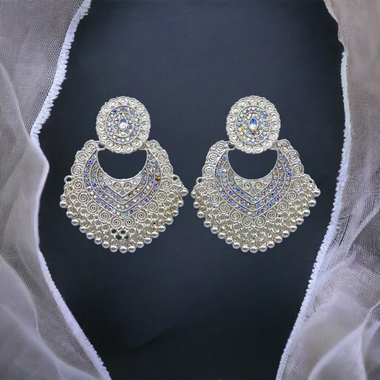 Chandbali White Gold Earring