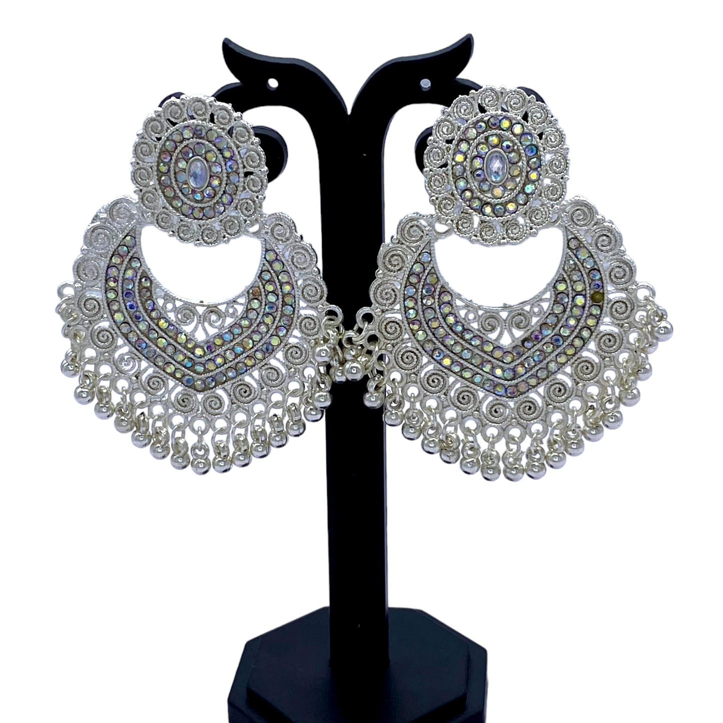 Chandbali White Gold Earring