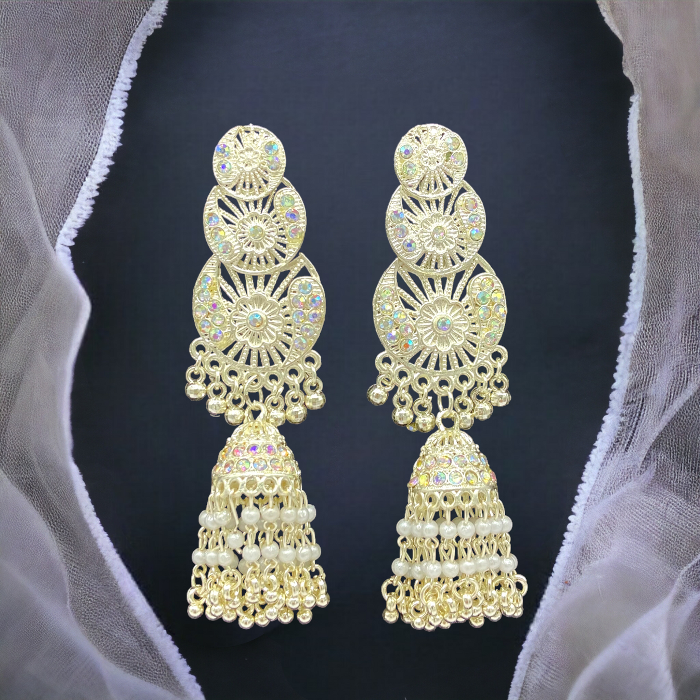 Dual Circular Layerd White Gold Earring with zumkha