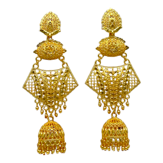 Gold Long semi Square Earring