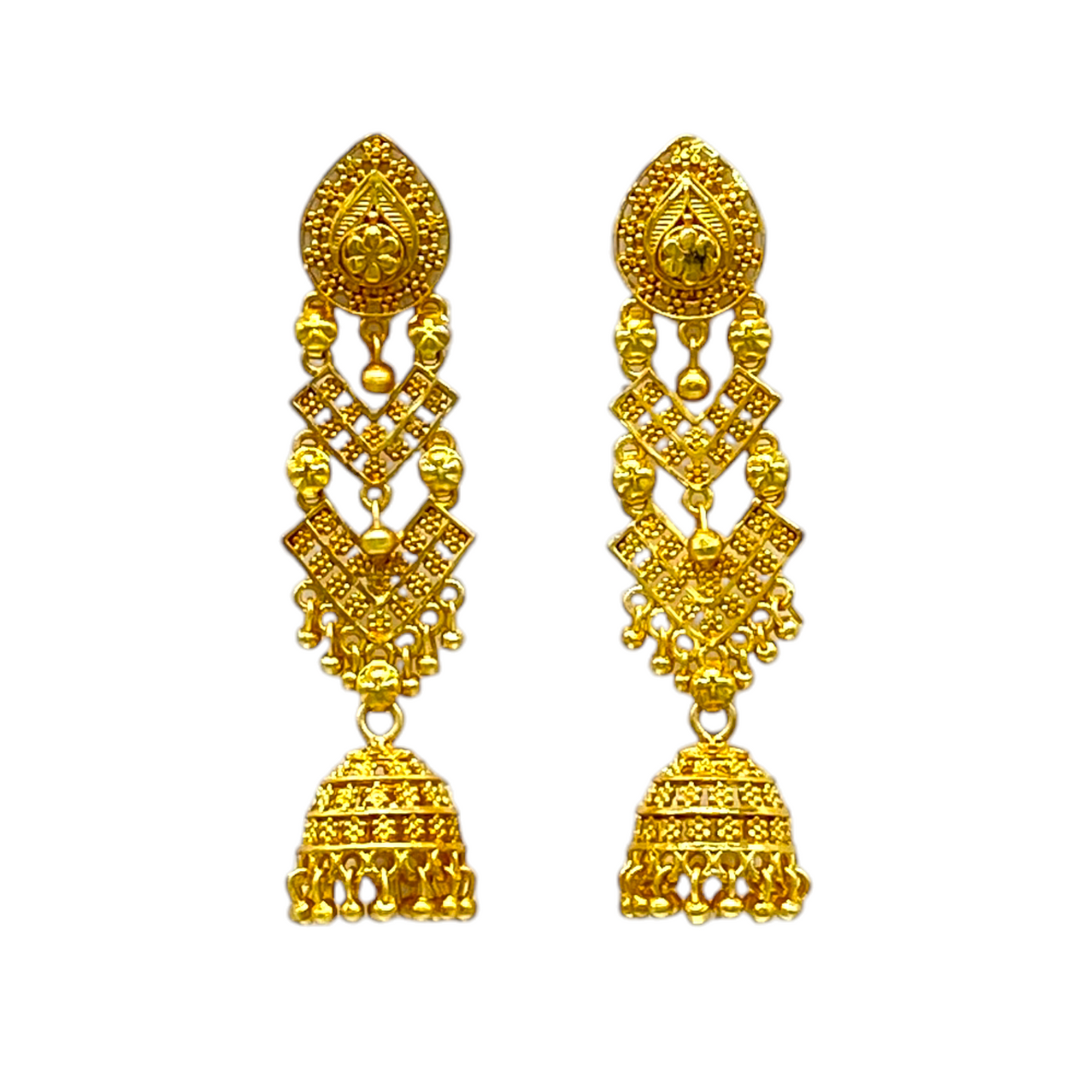 Gold Dual Step Earring with Jumka