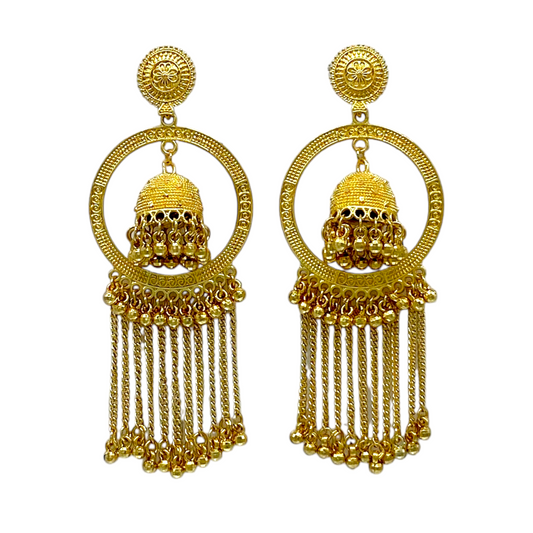 Circular Gold Earring with Jumka and Tassel