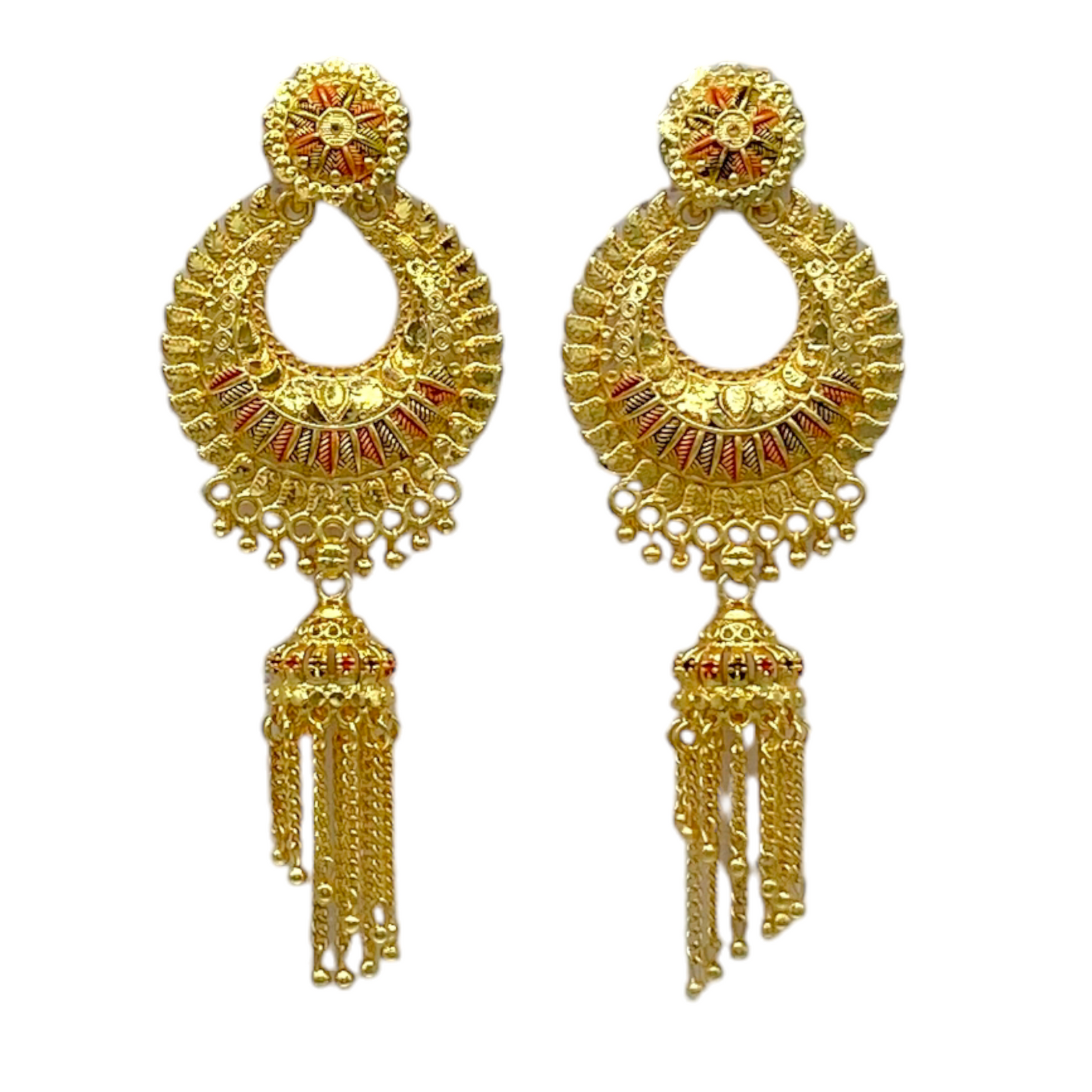 Gold Chand Bali Earring With Hanging Tassels