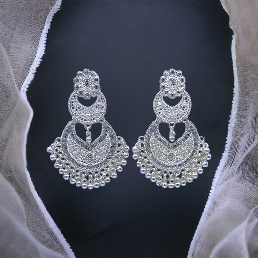 Dual Step Chand Bali White Gold Earring