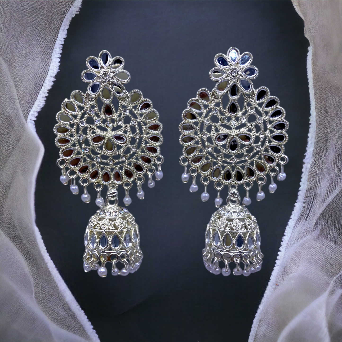 Chand Bali Mirror Studded White Gold Earring