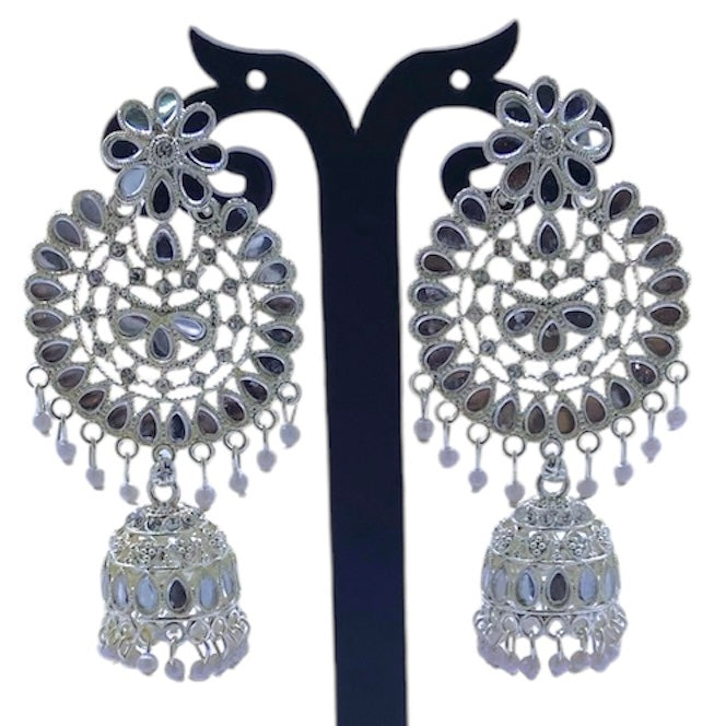 Chand Bali Mirror Studded White Gold Earring