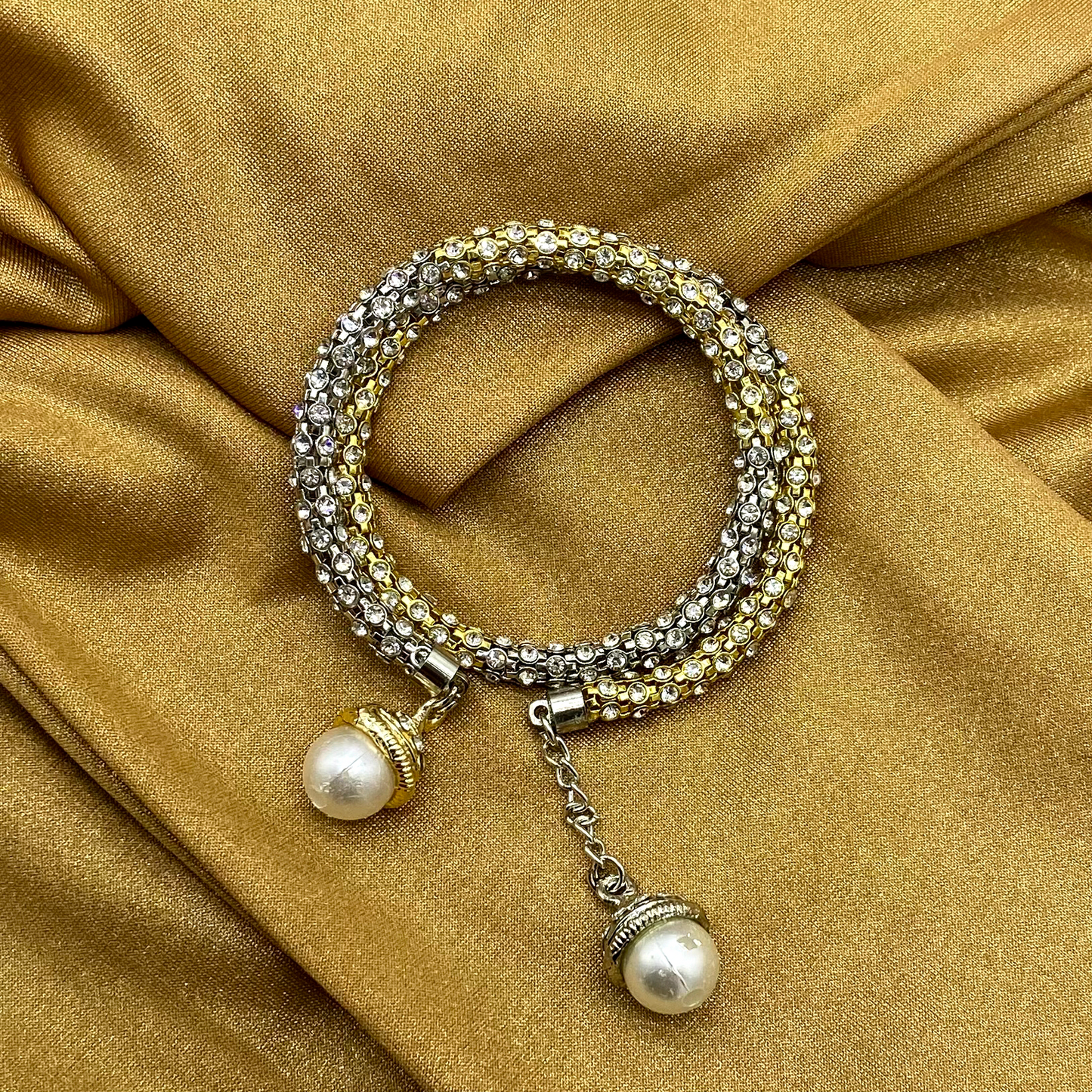 Classic Pearl Silver and Golden Combination Bracelet