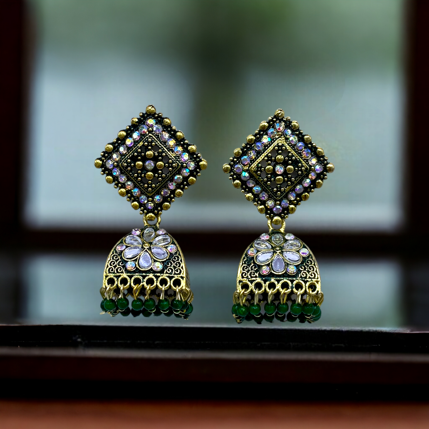Zumkha Earring with intracate Mirror work and Floral Motifs