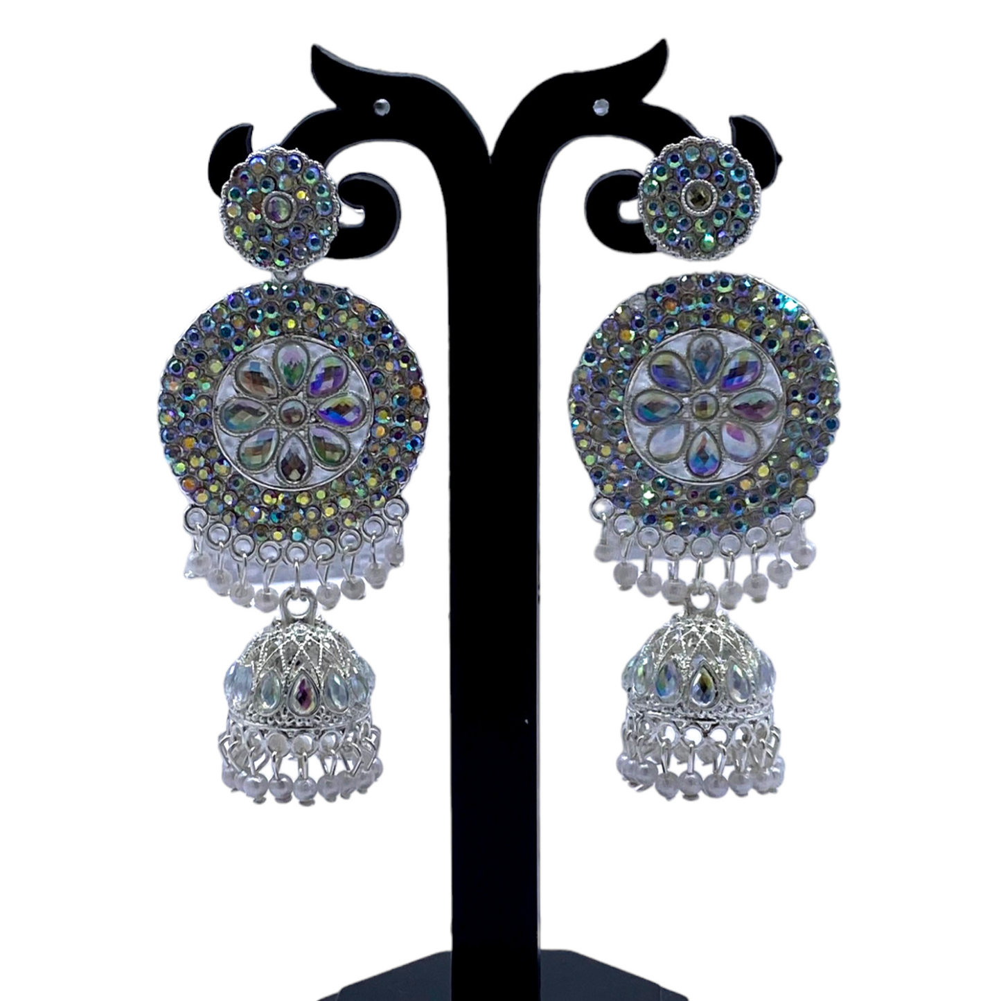 Circular Stone Studded White Gold Earring